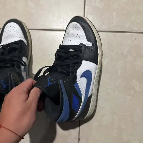 Air Jordan 1 Mid - Black and Dark Powder Blue Sneakers, Men's Size 10